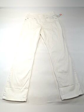 Tribal White Cuffed Ankle Crop Wide Leg Jeans Size 8 NWT Laura